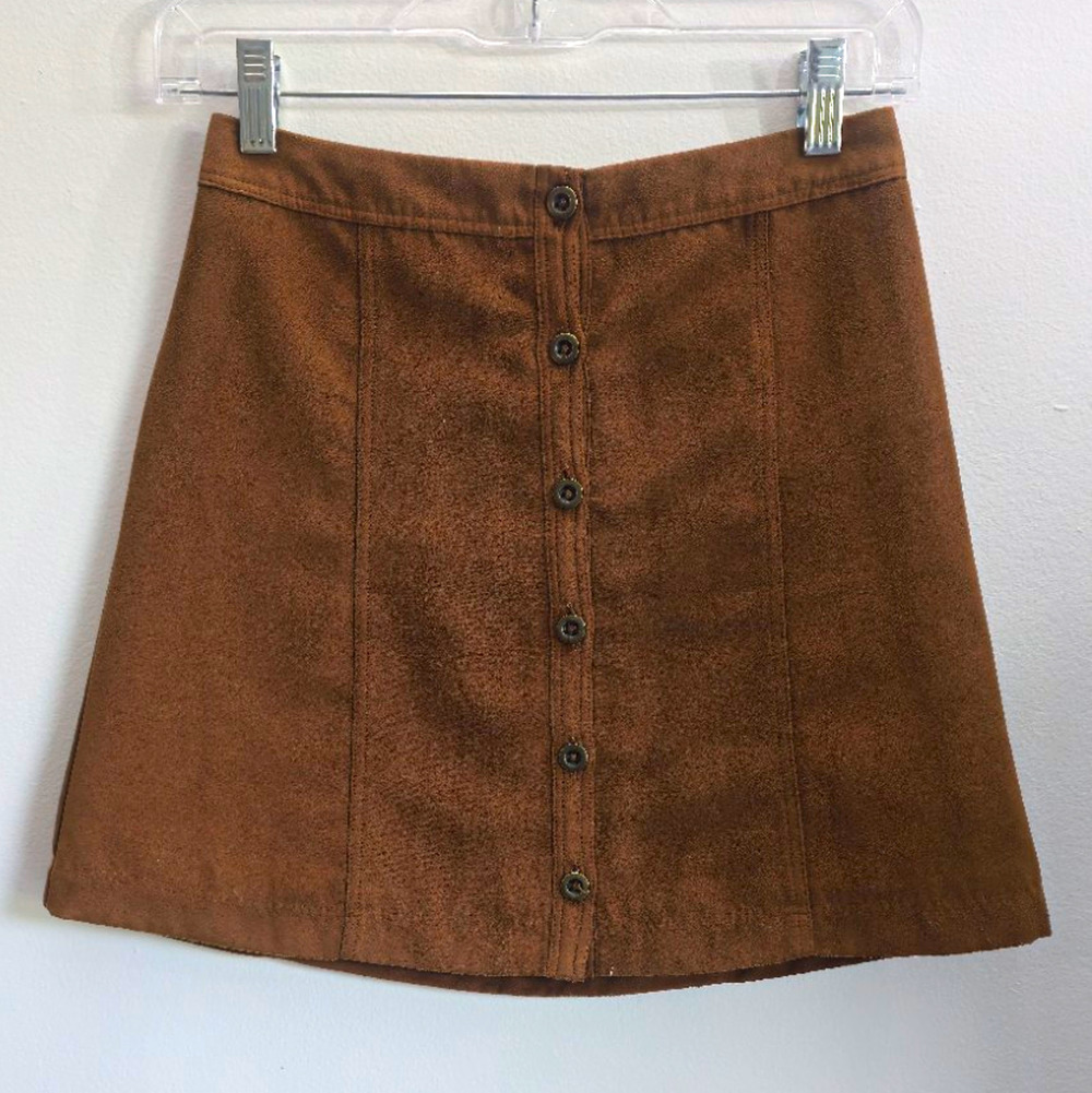Hollister Brown button down faux suede Woman's Mini Skirt Size 00